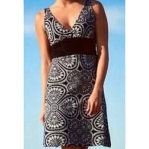 Patagonia Margot Sleeveless Organic Cotton A Line Knit Black White Print Dress M